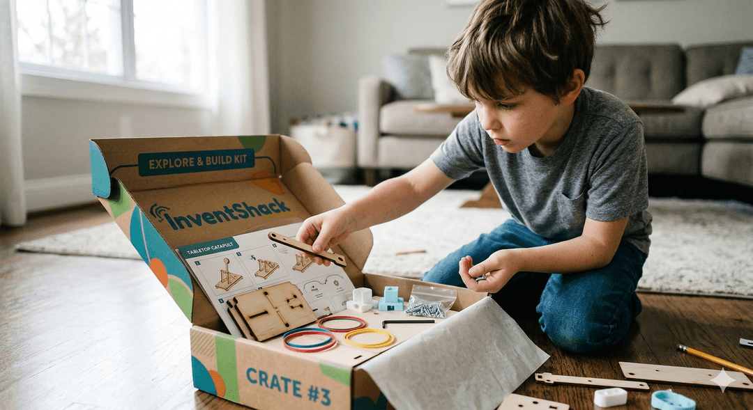 A kid building an InventShack kit